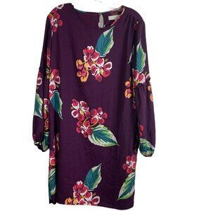 Loft Floral‎ Ballon Sleeve Burgandy Shift Dress Size Medium